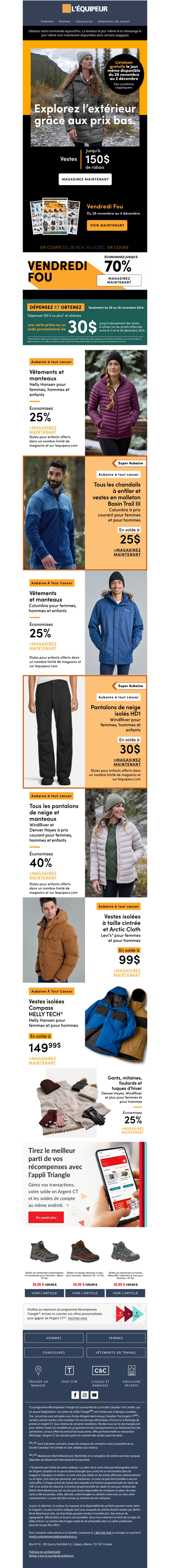 Économisez jusqu'à 150 $ sur les vestes ce Vendredi Fou.