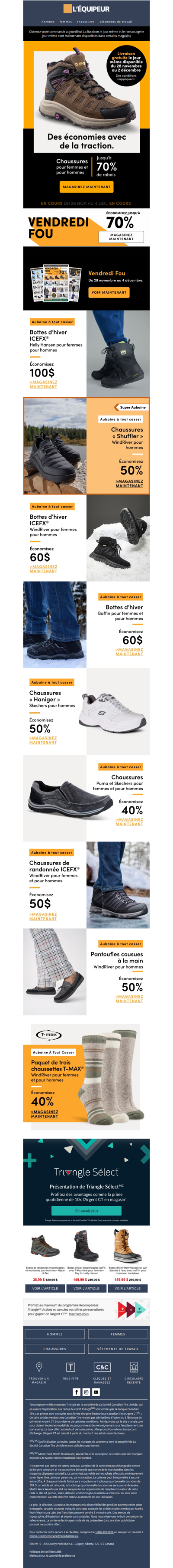 De super aubaines du Vendredi Fou 🔌 Jusqu'à 70 % de rabais sur les chaussures et les bottes.