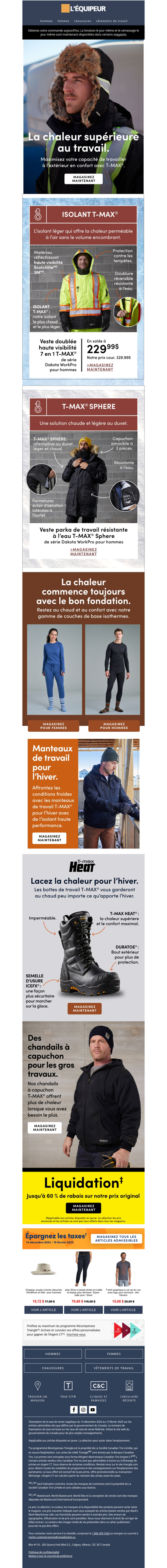 Restez au chaud au travail avec T-MAX®