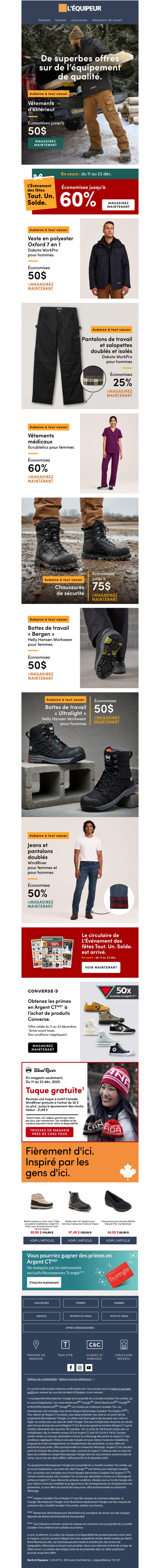 Les meilleures aubaines sur les vêtements de travail : L’Événement des fêtes Tout. Un. Solde.