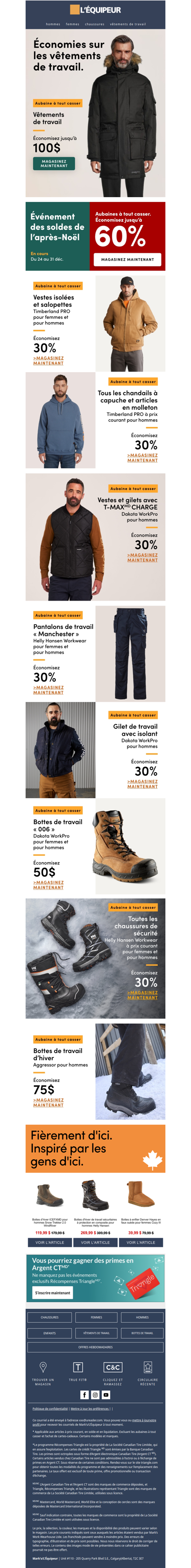 Économisez jusqu’à 100 $ sur les vêtements de travail 🥾