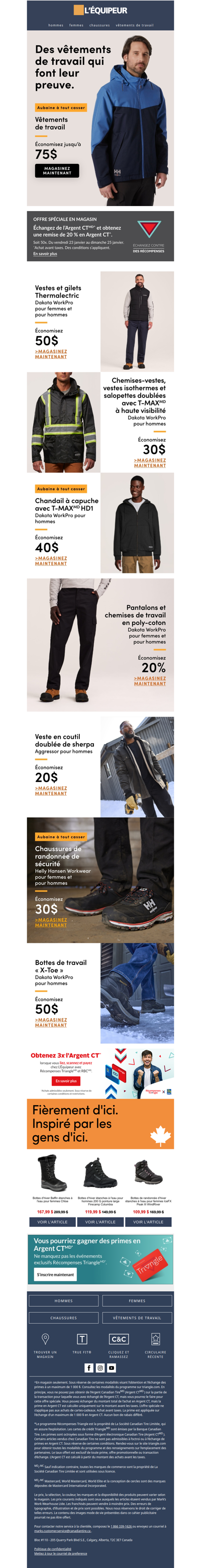 Économisez jusqu’à 75 $ sur les vêtements de travail 🥾