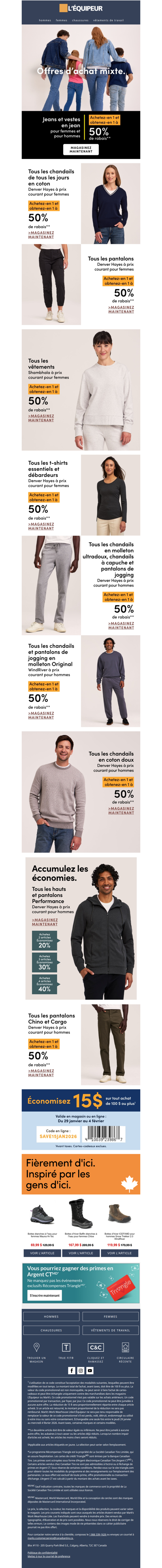Achat mixte : 50 % de rabais** sur les jeans et les chandails 👖