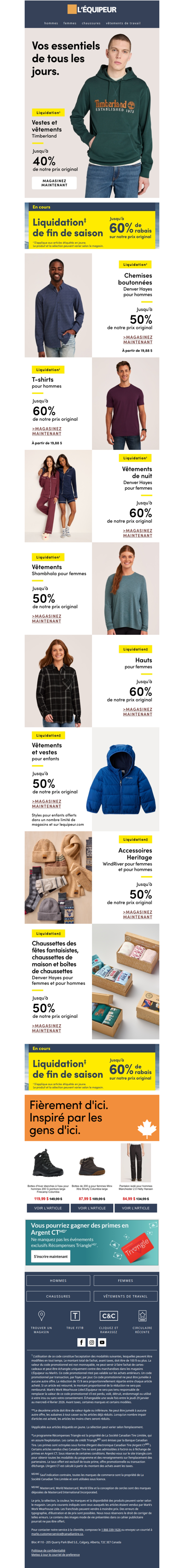 Liquidation‡ jusqu’à 40 % de rabais : vestes et vêtements Timberland ‼️