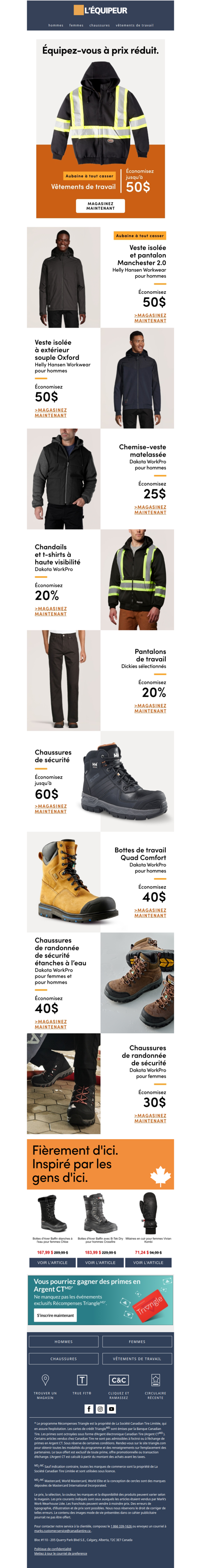 Économisez jusqu’à 50 $ sur les vêtements de travail 🥾