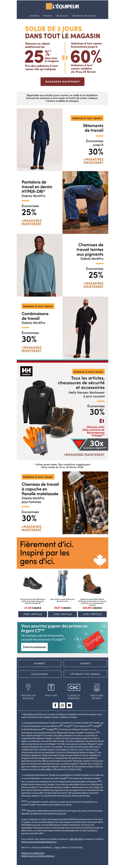 Économisez jusqu’à 30 % sur les vêtements de travail