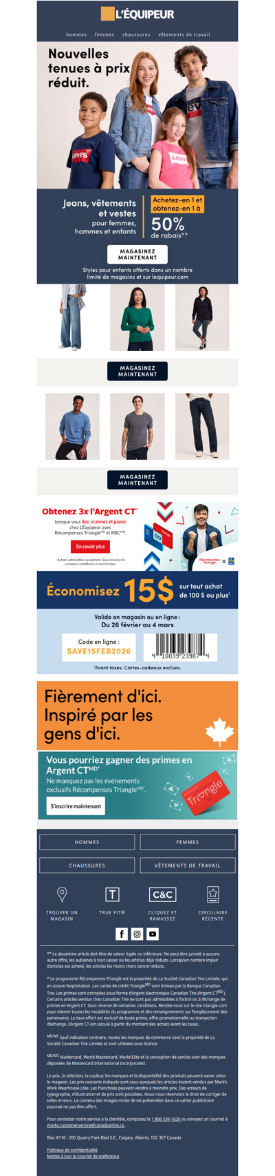Achat mixte : 50 % de rabais** sur les jeans, vêtements et vestes