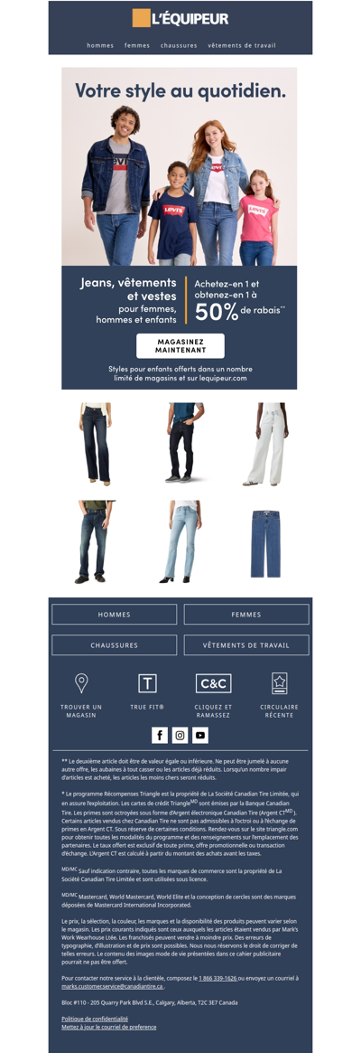 Achat mixte : 50 % de rabais** sur les jeans, vêtements et vestes 👖