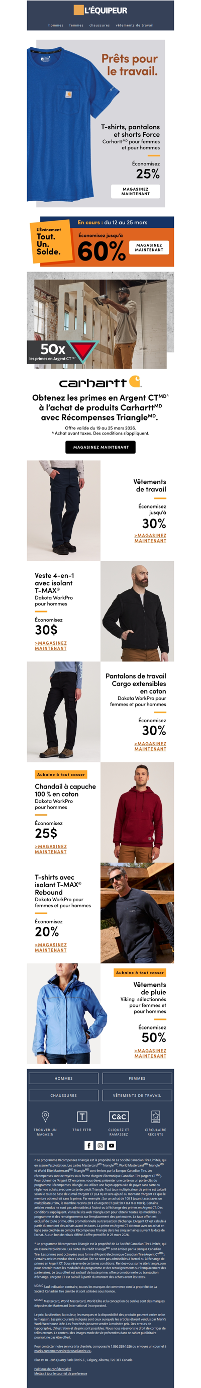 Économisez 25 % sur les t-shirts, pantalons et shorts Force Carhartt
