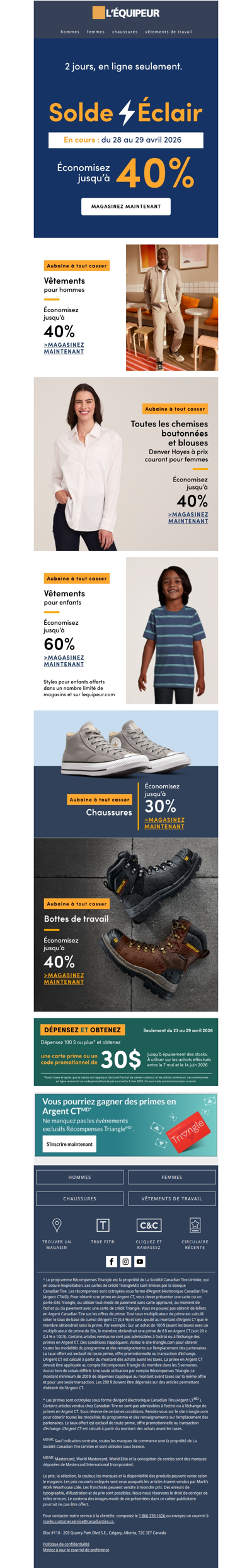 Solde Éclair en ligne seulement⚡ jusqu’à 40 % de rabais