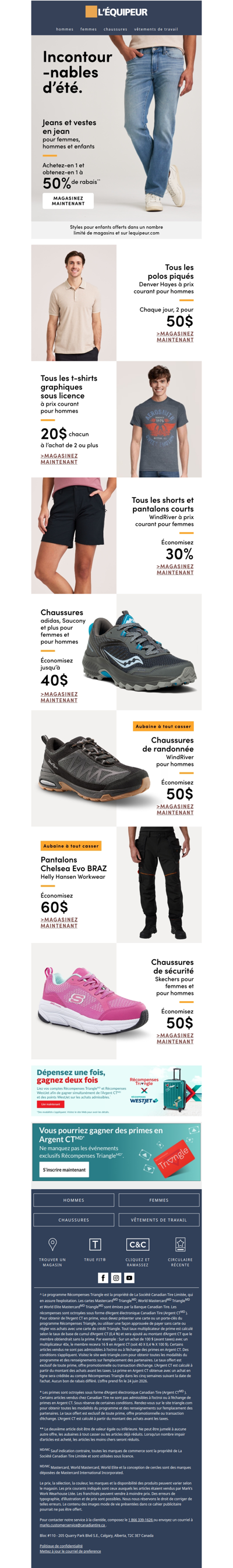 Magasinez des aubaines sur les jeans, les hauts et les vêtements de travail 👖
