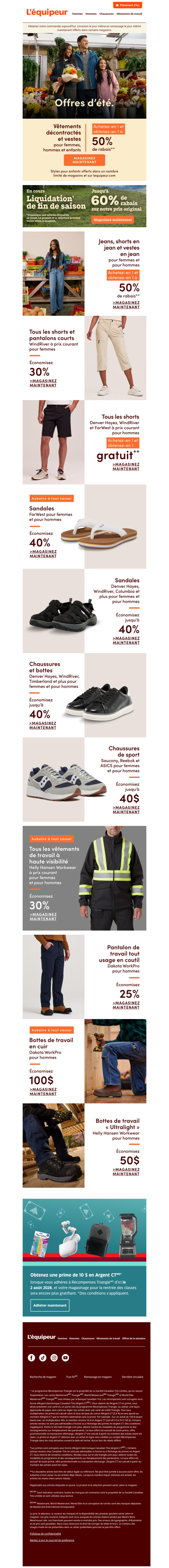 Achat mixte : 50 % de rabais** sur le 2e article parmi les vêtements décontractés et les vestes