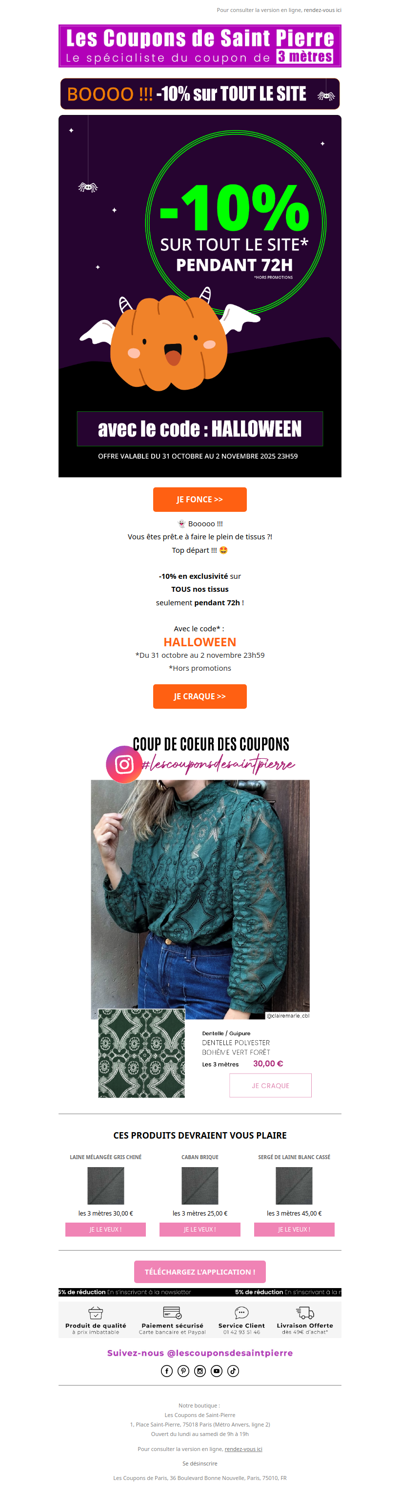 ✂️ Booooh ! -10% sur tout le site ! 👻
