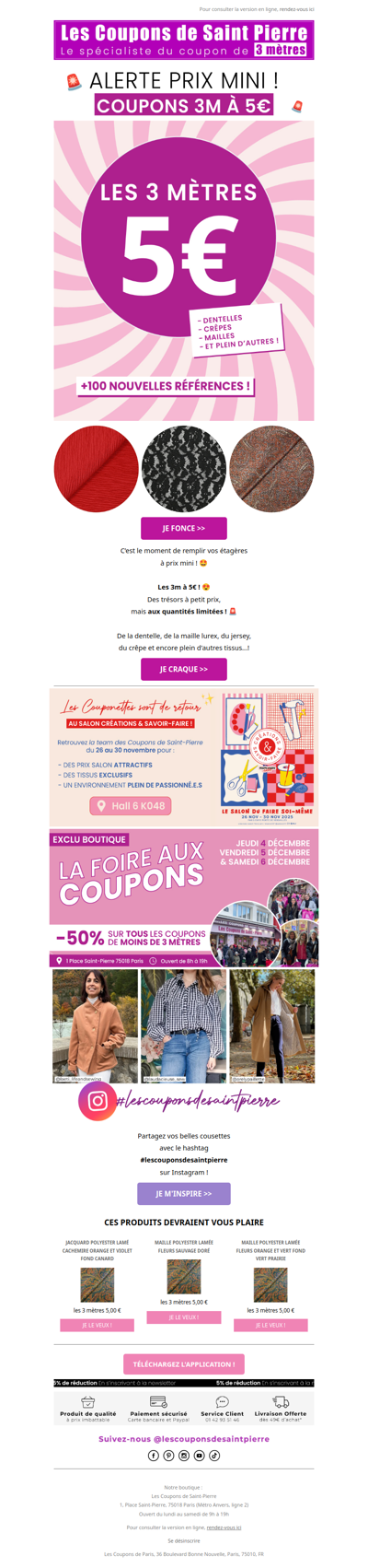 ✂️ Les 3 mètres à 5€ ! Prix mini ! 🔥