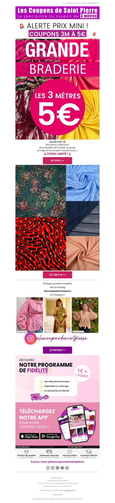 ✂️ Grande Braderie : les 3m à 5€ !