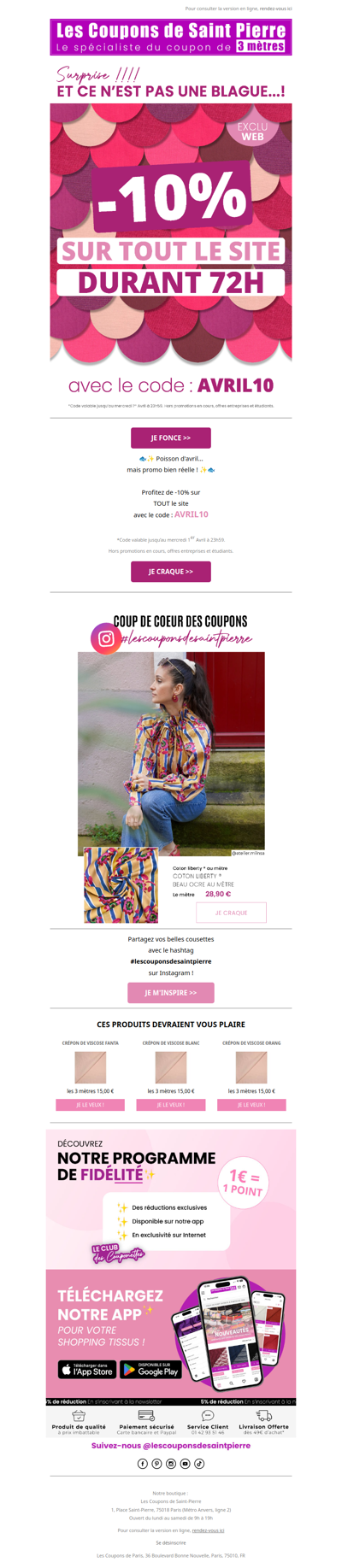 ✂️ Surprise !! -10% sur TOUT le site...🐟️ !!