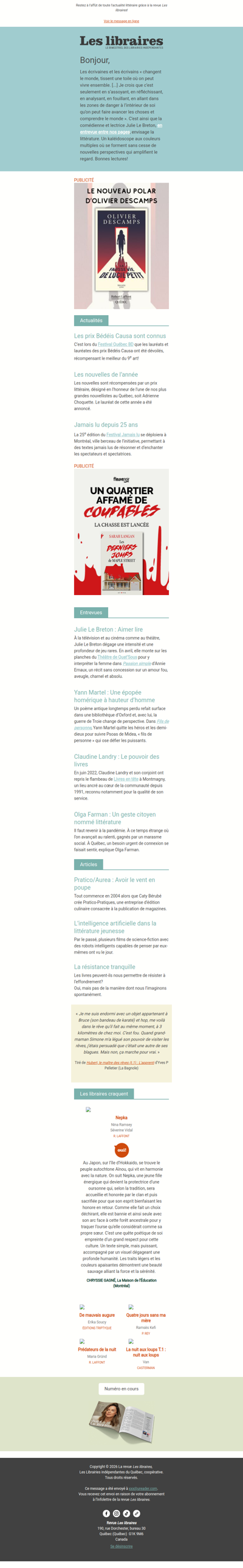 Revue Les libraires - Votre infolettre