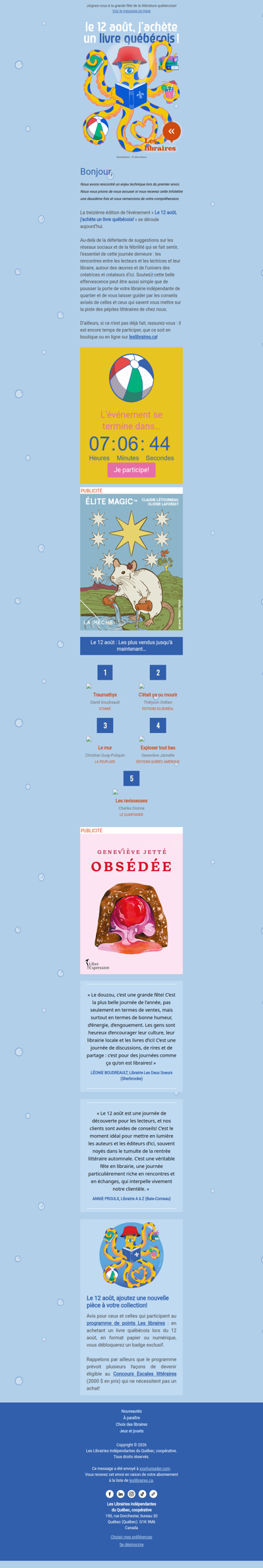 Quelques heures encore pour participer à l’événement « Le 12 août, j’achète un livre québécois! »