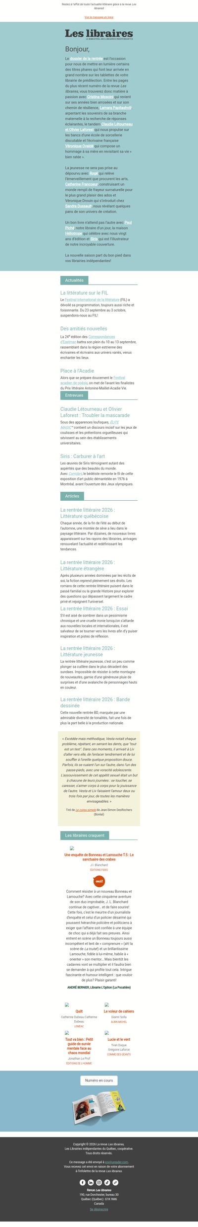 Revue Les libraires - Votre infolettre