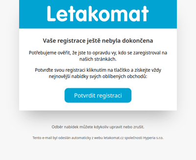 Čekáme na potvrzení registrace