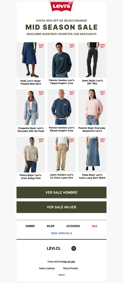 Mid Season Sale 🛍️ Hasta 40% OFF en tus Levi’s favoritos