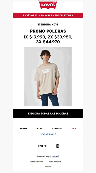👕¿Ya tienes tu polera Levi's? 🛒 Esta promo ya casi termina