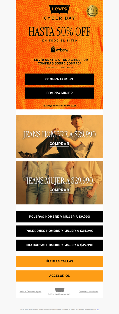 Cyber Day Levi’s 👀 hasta 50% OFF en TODO  🛒