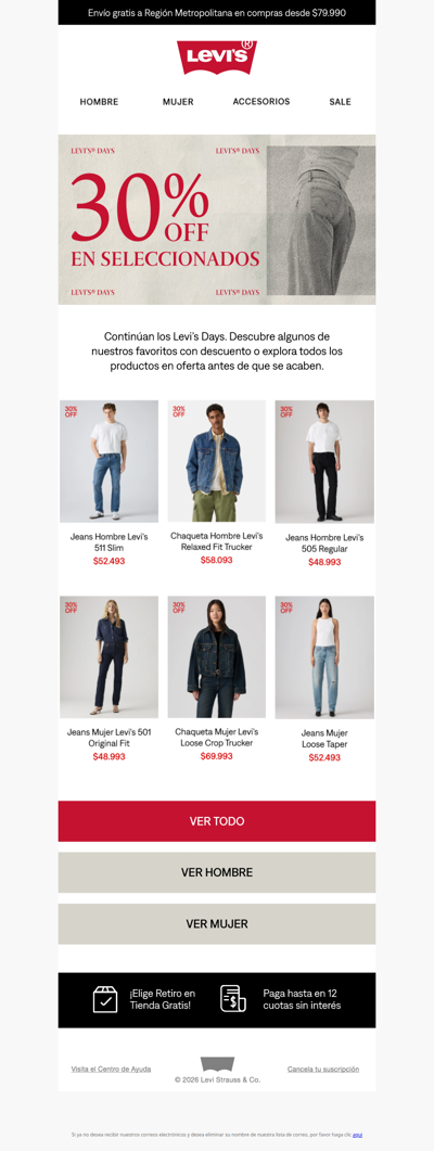 💥 ¡Siguen los Levi's Days! 30% OFF en tus favoritos 🛍️