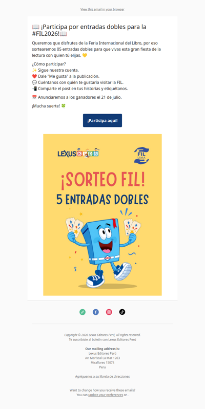 📚✨ ¡Sorteo de entradas para la #FIL2026! ✨📚