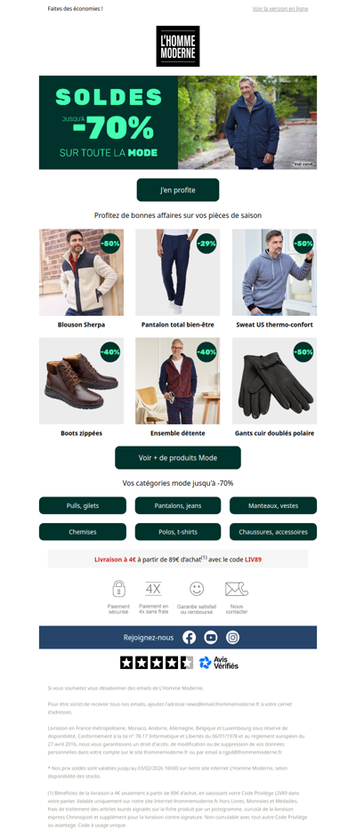 Soldes jusqu'à -70% sur la Mode