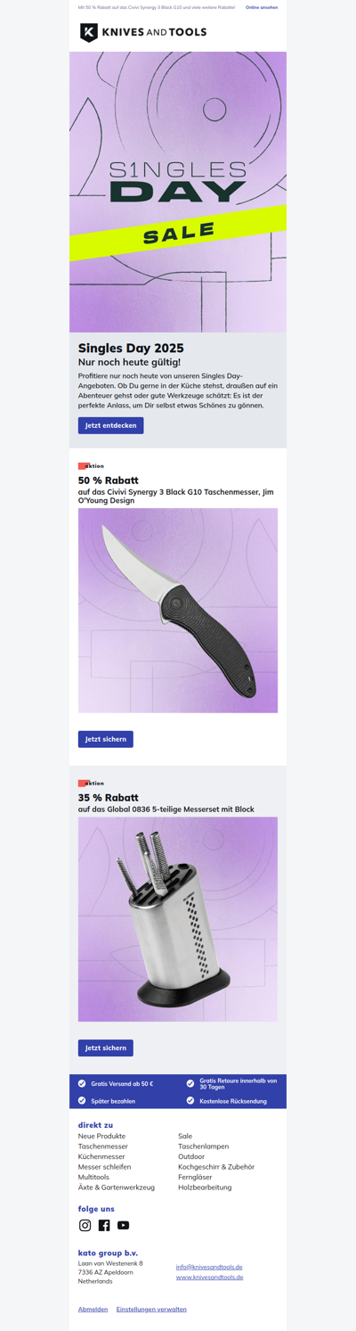 Profitiere nur noch heute von den Singles Day-Angeboten