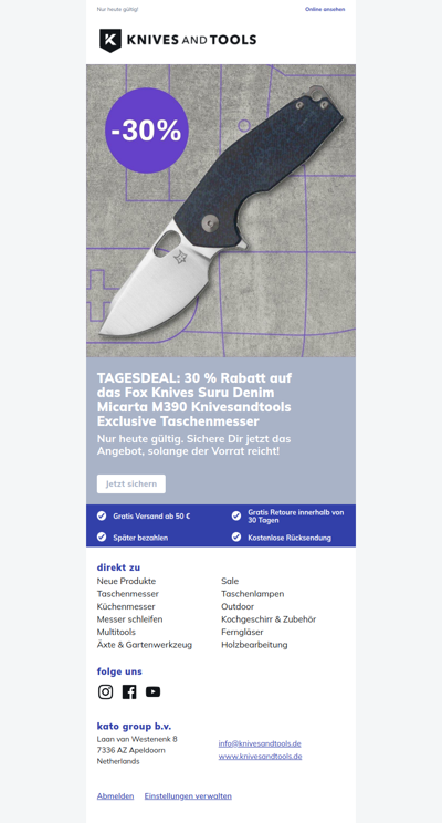 TAGESDEAL: 30 % Rabatt auf das Fox Knives Suru Denim Micarta M390 Knivesandtools Exclusive Taschenmesser