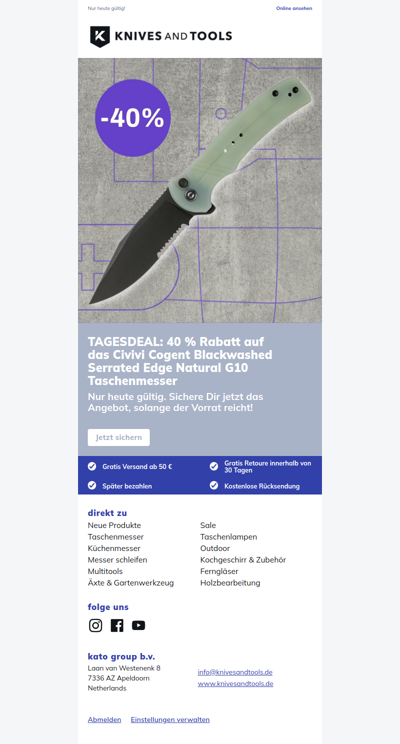 TAGESDEAL: 40 % Rabatt auf das Civivi Cogent Blackwashed Serrated Edge Natural G10 Taschenmesser