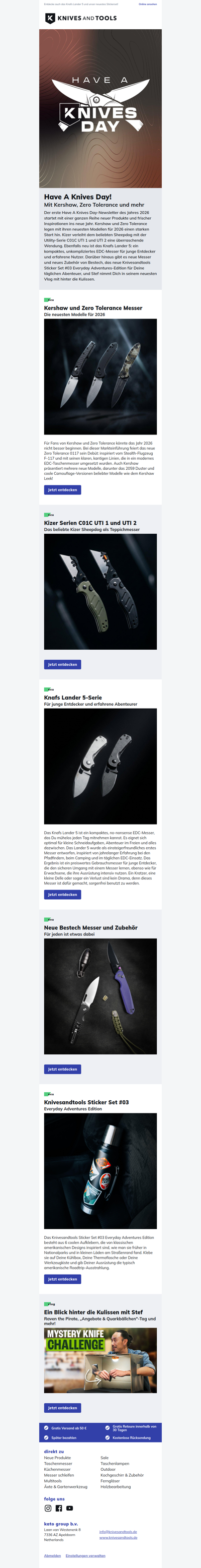 Have A Knives Day! Mit den neuesten Modellen für 2026 von Kershaw und Zero Tolerance