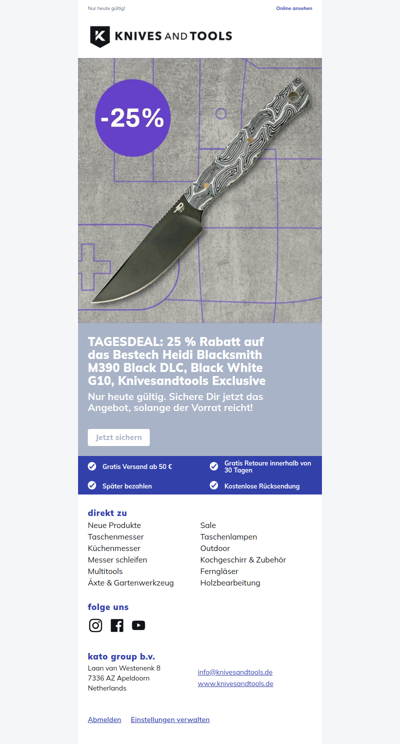 TAGESDEAL: 25 % Rabatt auf das Bestech Heidi Blacksmith M390 Black DLC, Black White G10, Knivesandtools Exclusive