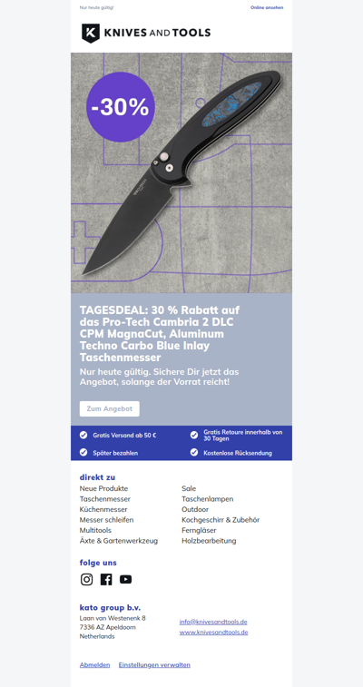 TAGESDEAL: 30 % Rabatt auf das Pro-Tech Cambria 2 DLC CPM MagnaCut, Aluminium Techno Carbo Blue Inlay Taschenmesser