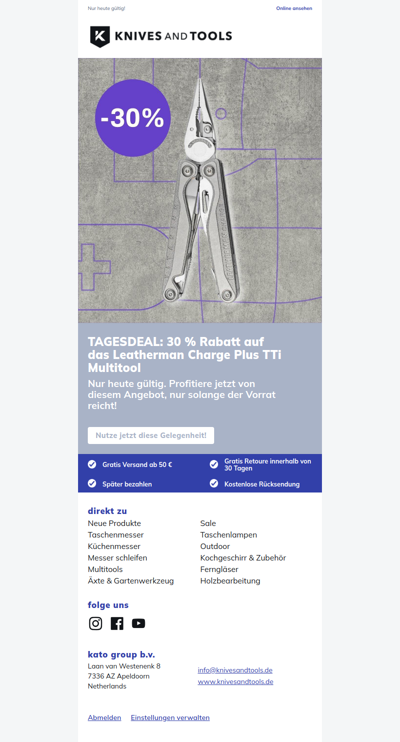 TAGESDEAL: 30 % Rabatt auf das Leatherman Charge Plus TTi Multitool