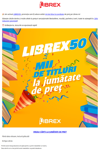 LIBREX50 este activ 😍 Toate cărțile la jumătate de preț