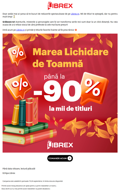 ⚡️ ULTIMA ZI din Marea Lichidare de Toamnă! Până la 90%!