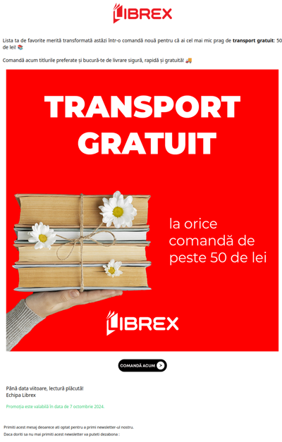 🚚 TRANSPORT GRATUIT la orice comandă de peste 50 Lei 🚚