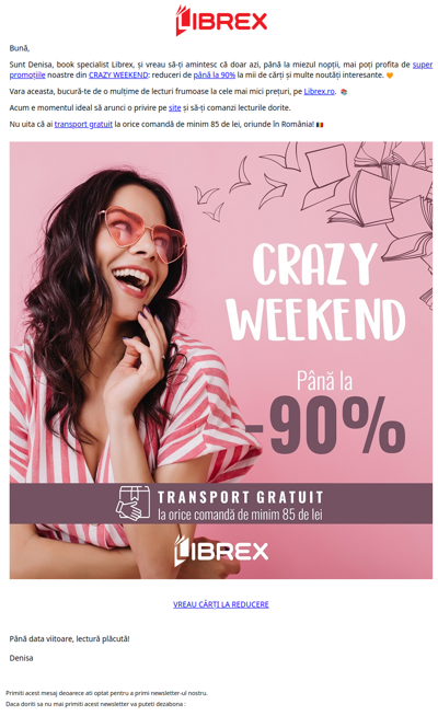 ⏳ ULTIMA ZI: Reducerile din Crazy Weekend dispar la miezul nopții!