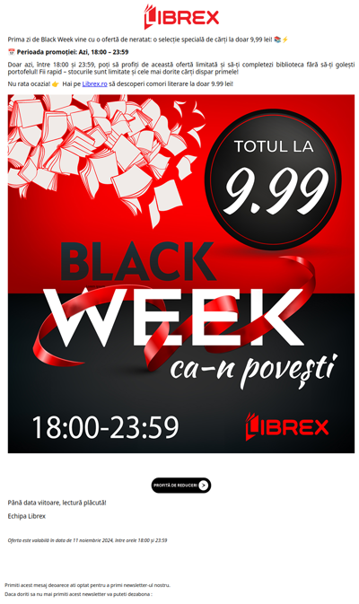 ⚡️ Ofertă limitată de Black Week: totul la 9.99 lei 🖤