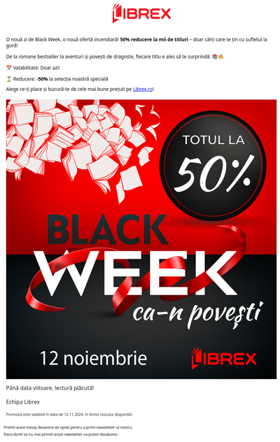 Black Week💥 explozie de reduceri: -50% la mii de titluri!