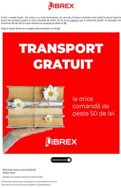 🚚 TRANSPORT GRATUIT la orice comandă de peste 50 Lei 🚚