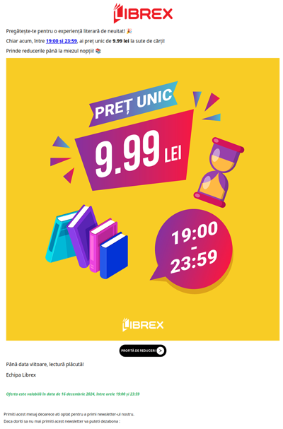 🎉 Happy Hours | Preț unic 9.99 lei ⏰ 19:00-23:59