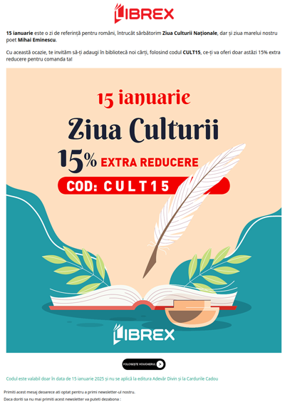 📖 De Ziua Culturii ai toate cărțile cu EXTRA reducere