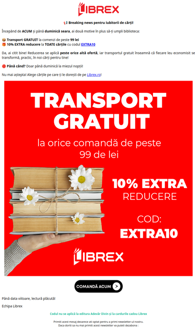 🎉 Weekend cu transport gratuit & 10% EXTRA reducere! 📚