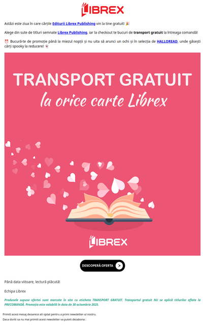 🚚 Transportul GRATUIT este activ! Orice carte Librex vine gratis la tine! 📚