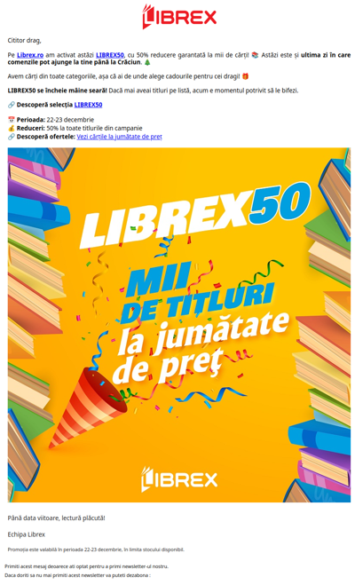 LIBREX50 este activ 😍 Toate cărțile la jumătate de preț