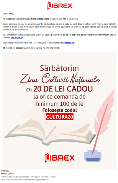 🖋 Ziua Culturii Naționale | Voucher cadou de 20 de lei